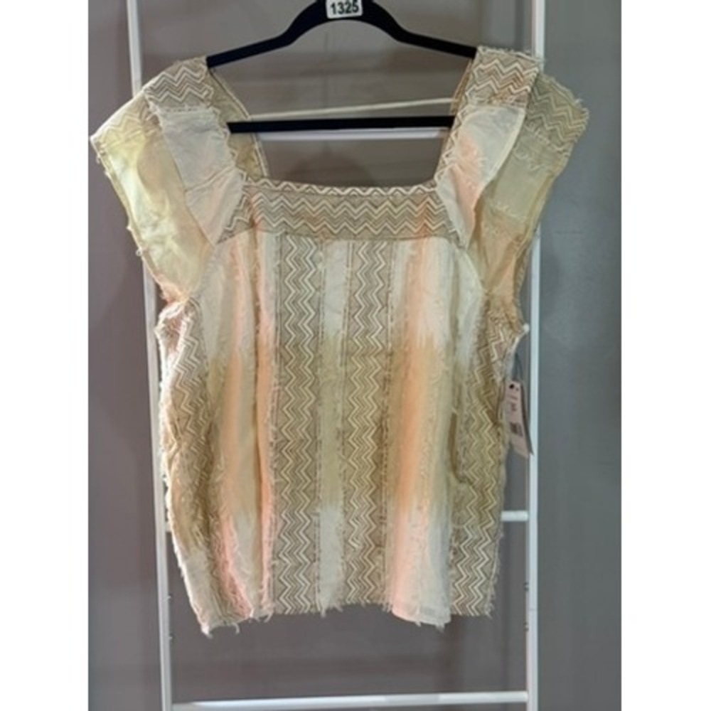 Liverpool Los Angeles Brown Cream Chevron  Fringe Top‎ XL NWT Boho Cottagecore